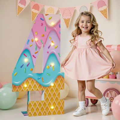 imprsv Ice Cream Birthday Party Decorations, 3FT Light Up Marquee Number 4