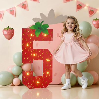 imprsv Strawberry Birthday Decorations, 3FT Berry Theme Marquee Number 5