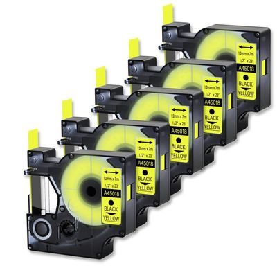 5PK Standard Labels Ribbon Compatible with D1 45018 45808 Label Tape 12 19mm Black On Yellow Compatible with LabelManager 100