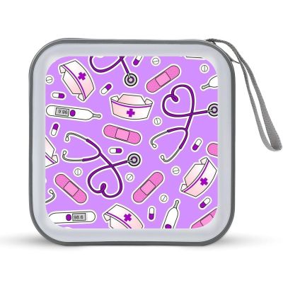 LOKLNEYK Nurse Pattern Purple DVD Case Large Storage Disc Wallet Bag Portable Zipper CD Case Holder CD Organizer Wallet 48 Capacity Hard Plastic DVD Cases for Car Home Travel
