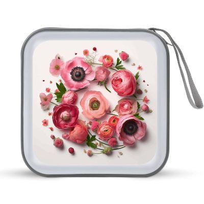 LOKLNEYK Flowers in A Circle DVD Case Large Storage Disc Wallet Bag Portable Zipper CD Case Holder CD Organizer Wallet 48 Capacity Hard Plastic DVD Cases for Car Home Travel