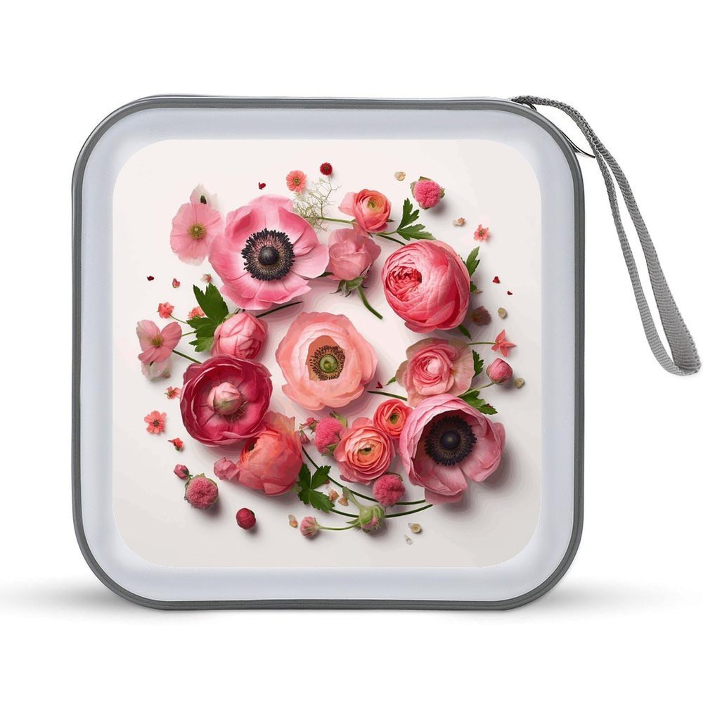LOKLNEYK Flowers in A Circle DVD Case Large Storage Disc Wallet Bag Portable Zipper CD Case Holder CD Organizer Wallet 48 Capacity Hard Plastic DVD Cases for Car Home Travel