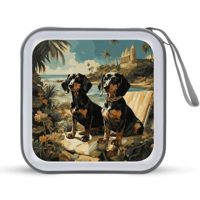 LOKLNEYK Dachshund Dog Bento DVD Case Large Storage Disc Wallet Bag Portable Zipper CD Case Holder CD Organizer Wallet 48 Capacity Hard Plastic DVD Cases for Car Home Travel