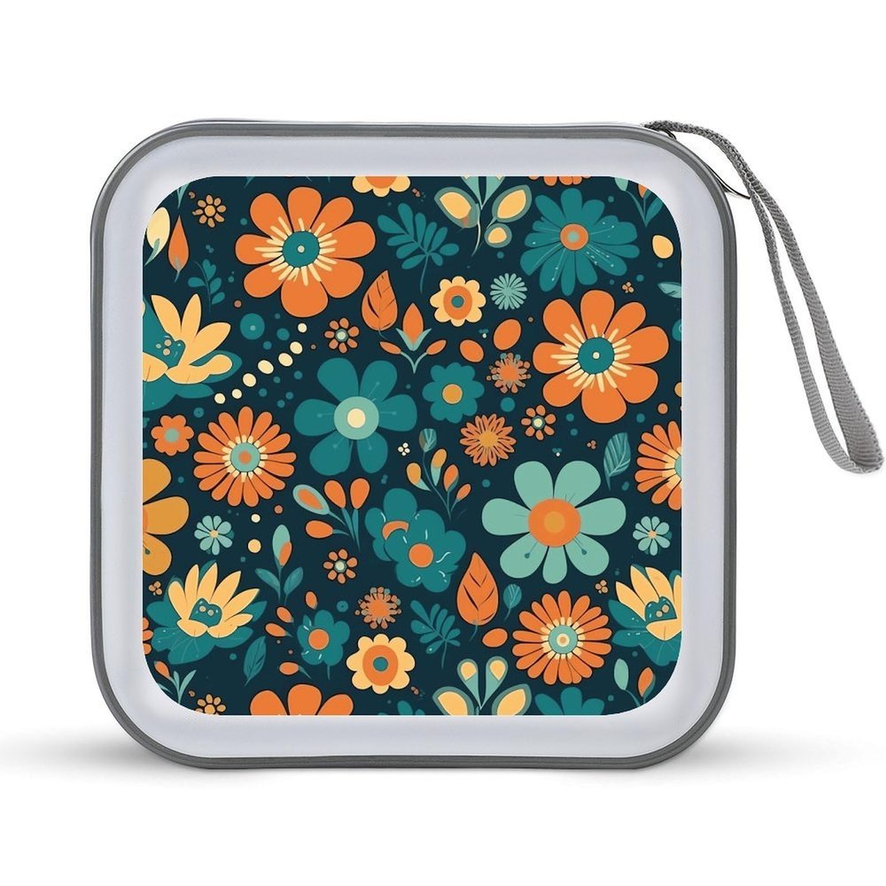LOKLNEYK With Floral Pattern DVD Case Large Storage Disc Wallet Bag Portable Zipper CD Case Holder CD Organizer Wallet 48 Capacity Hard Plastic DVD Cases for Car Home Travel