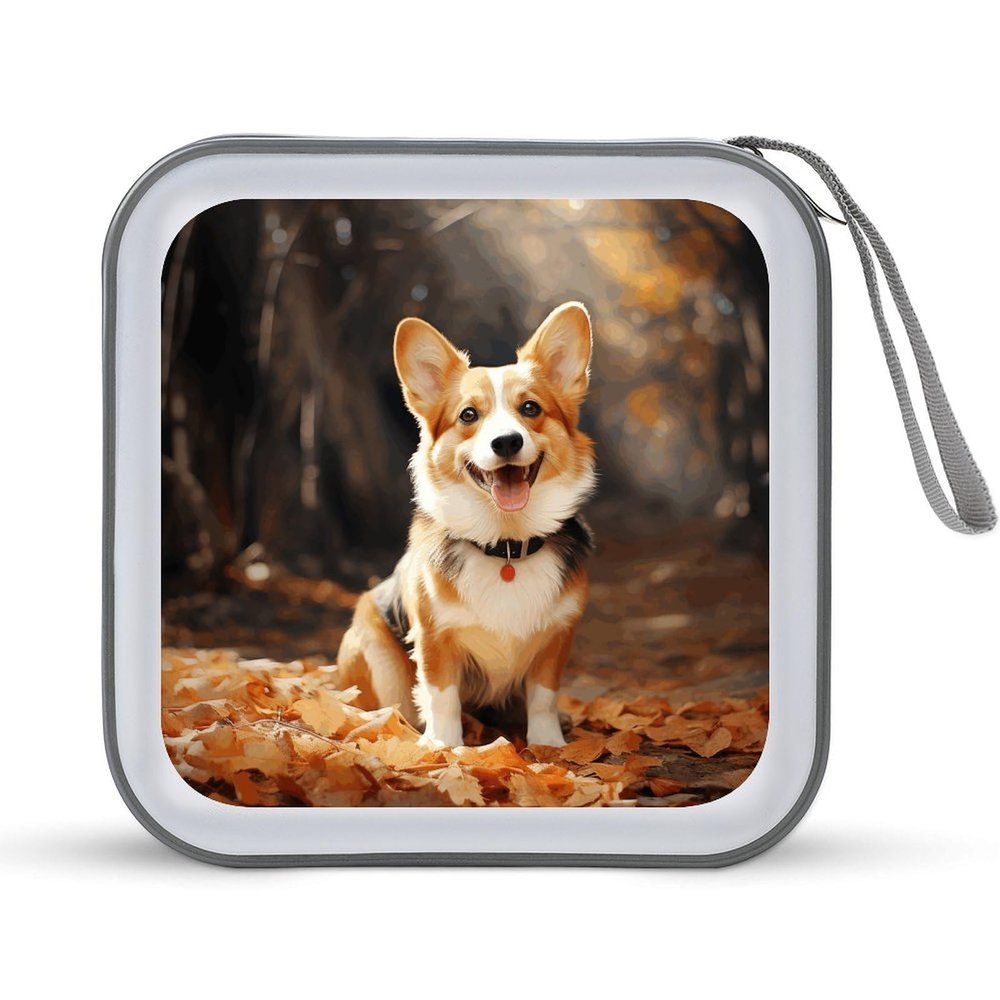 LOKLNEYK Corgi Dog DVD Case Large Storage Disc Wallet Bag Portable Zipper CD Case Holder CD Organizer Wallet 48 Capacity Hard Plastic DVD Cases for Car Home Travel