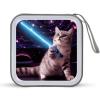 LOKLNEYK Space Laser Cat Novelty Cute Funny DVD Case Large Storage Disc Wallet Bag Portable Zipper CD Case Holder CD Organizer Wallet 48 Capacity Hard Plastic DVD Cases for Car Home Travel view 1