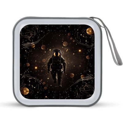 LOKLNEYK Black Gold Space DVD Case Large Storage Disc Wallet Bag Portable Zipper CD Case Holder CD Organizer Wallet 48 Capacity Hard Plastic DVD Cases for Car Home Travel