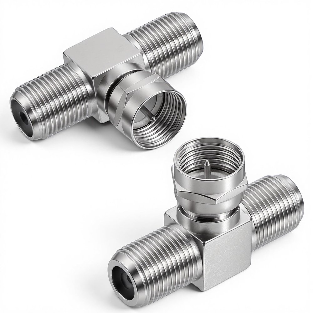 2 Pack 2 in 1 Out F Type Rg6 Male to Dual F Female 3 Way Cable Connector Adapter Coaxial Cable Splitter Tv Splitters Antenna Coax for Satellite Satellitetuner Zinc Alloy Aerial Coax Splitter