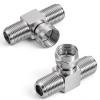 2 Pack 2 in 1 Out F Type Rg6 Male to Dual F Female 3 Way Cable Connector Adapter Coaxial Cable Splitter Tv Splitters Antenna Coax for Satellite Satellitetuner Zinc Alloy Aerial Coax Splitter view 1