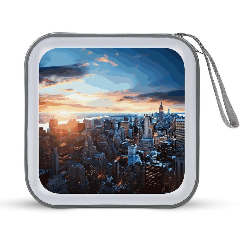 LOKLNEYK New York City Skyline DVD Case Large Storage Disc Wallet Bag Portable Zipper CD Case Holder CD Organizer Wallet 48 Capacity Hard Plastic DVD Cases for Car Home Travel