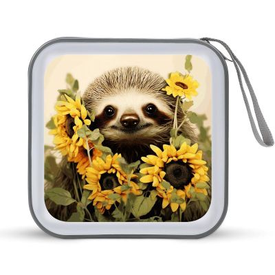 LOKLNEYK Sloth Sunflower DVD Case Large Storage Disc Wallet Bag Portable Zipper CD Case Holder CD Organizer Wallet 48 Capacity Hard Plastic DVD Cases for Car Home Travel