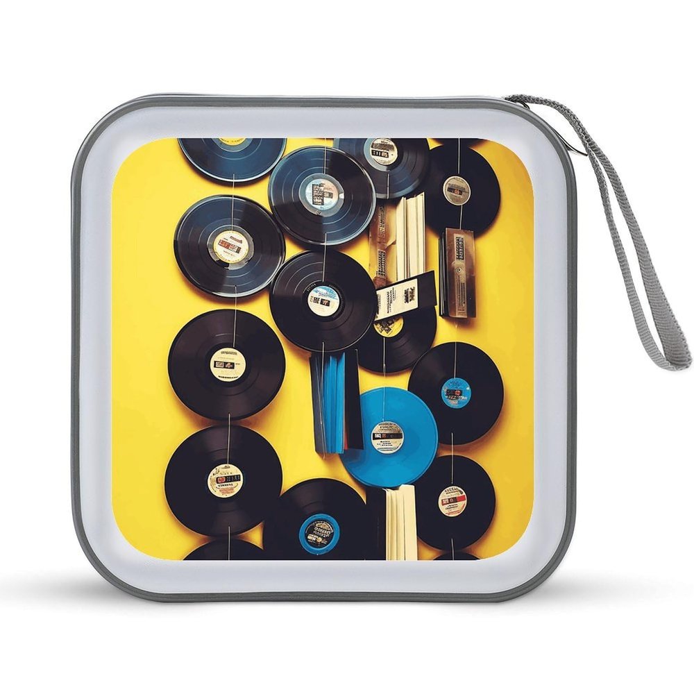 LOKLNEYK Vinyl Records And Tapes DVD Case Large Storage Disc Wallet Bag Portable Zipper CD Case Holder CD Organizer Wallet 48 Capacity Hard Plastic DVD Cases for Car Home Travel