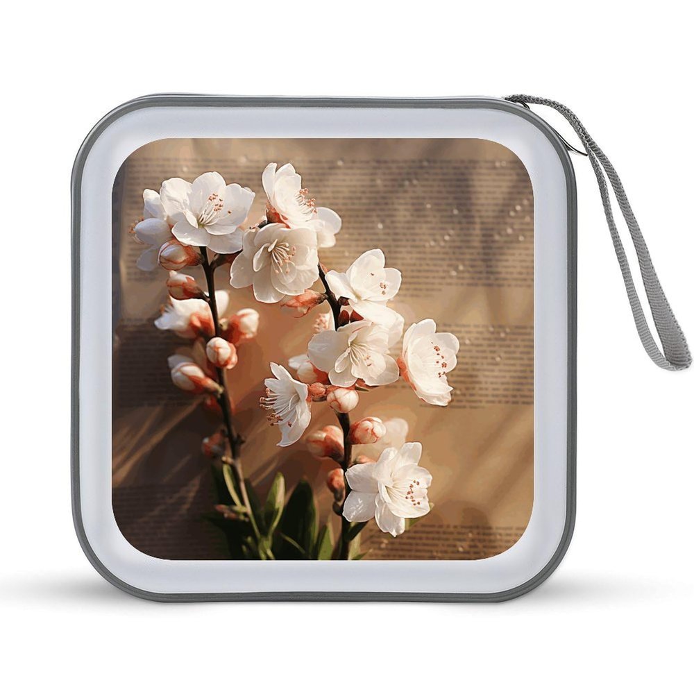 LOKLNEYK A Peach Blossom DVD Case Large Storage Disc Wallet Bag Portable Zipper CD Case Holder CD Organizer Wallet 48 Capacity Hard Plastic DVD Cases for Car Home Travel