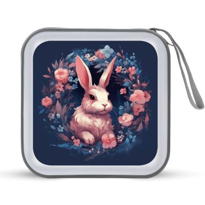 LOKLNEYK Rabbit in Garland DVD Case Large Storage Disc Wallet Bag Portable Zipper CD Case Holder CD Organizer Wallet 48 Capacity Hard Plastic DVD Cases for Car Home Travel