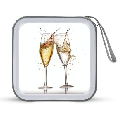 LOKLNEYK Champagne Glasses DVD Case Large Storage Disc Wallet Bag Portable Zipper CD Case Holder CD Organizer Wallet 48 Capacity Hard Plastic DVD Cases for Car Home Travel