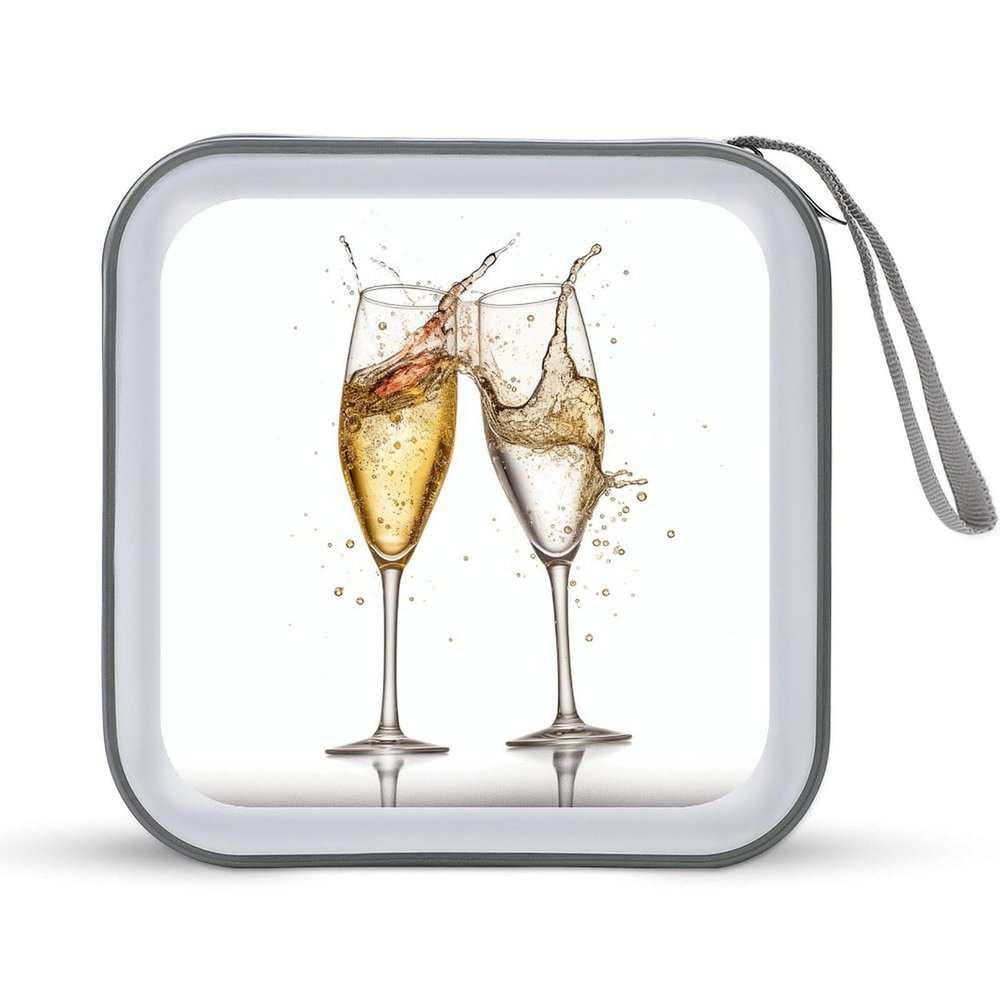 LOKLNEYK Champagne Glasses DVD Case Large Storage Disc Wallet Bag Portable Zipper CD Case Holder CD Organizer Wallet 48 Capacity Hard Plastic DVD Cases for Car Home Travel