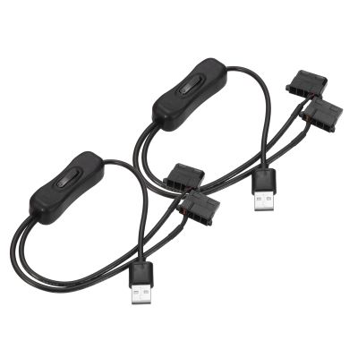 MECCANIXITY 2PCS USB to 4 Pin Fan Adapter 5V PWM to USB Adapter Cable with ON/Off Switch and 2-Way Splitter 11.8" for Computer PWM PC Fan Controller