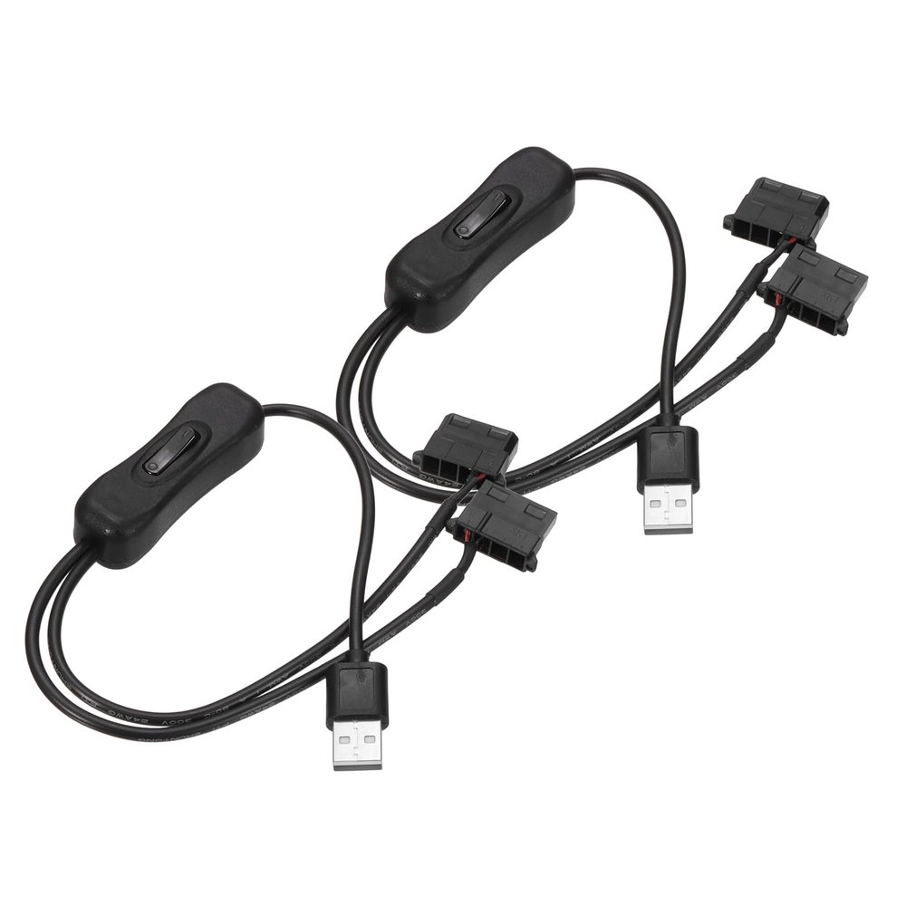 MECCANIXITY 2PCS USB to 4 Pin Fan Adapter 5V PWM to USB Adapter Cable with ON/Off Switch and 2-Way Splitter 11.8" for Computer PWM PC Fan Controller