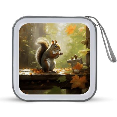 LOKLNEYK Squirrel Eats Nuts DVD Case Large Storage Disc Wallet Bag Portable Zipper CD Case Holder CD Organizer Wallet 48 Capacity Hard Plastic DVD Cases for Car Home Travel