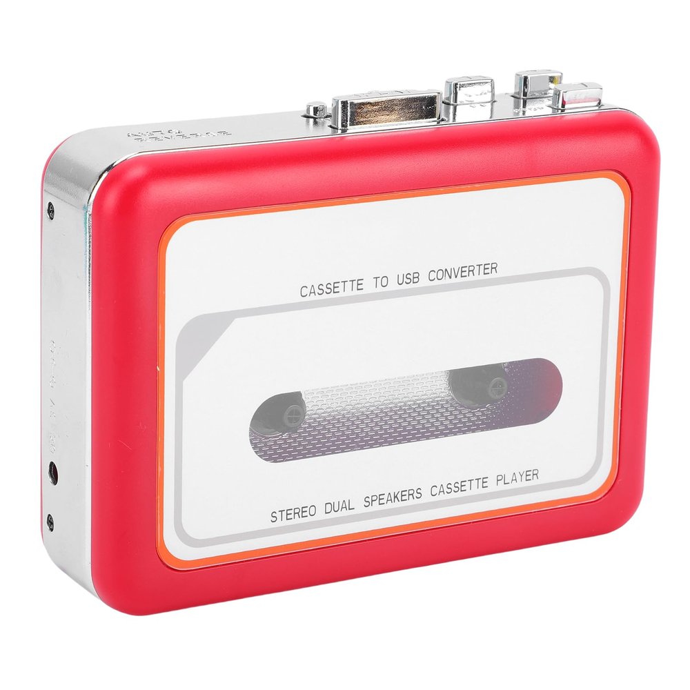 ASHATA Cassette Tape Player, Portable MP3 Converter with Built in Speaker and USB Direct Recording, for Smartphone MP3 Player Car Audio (Red)