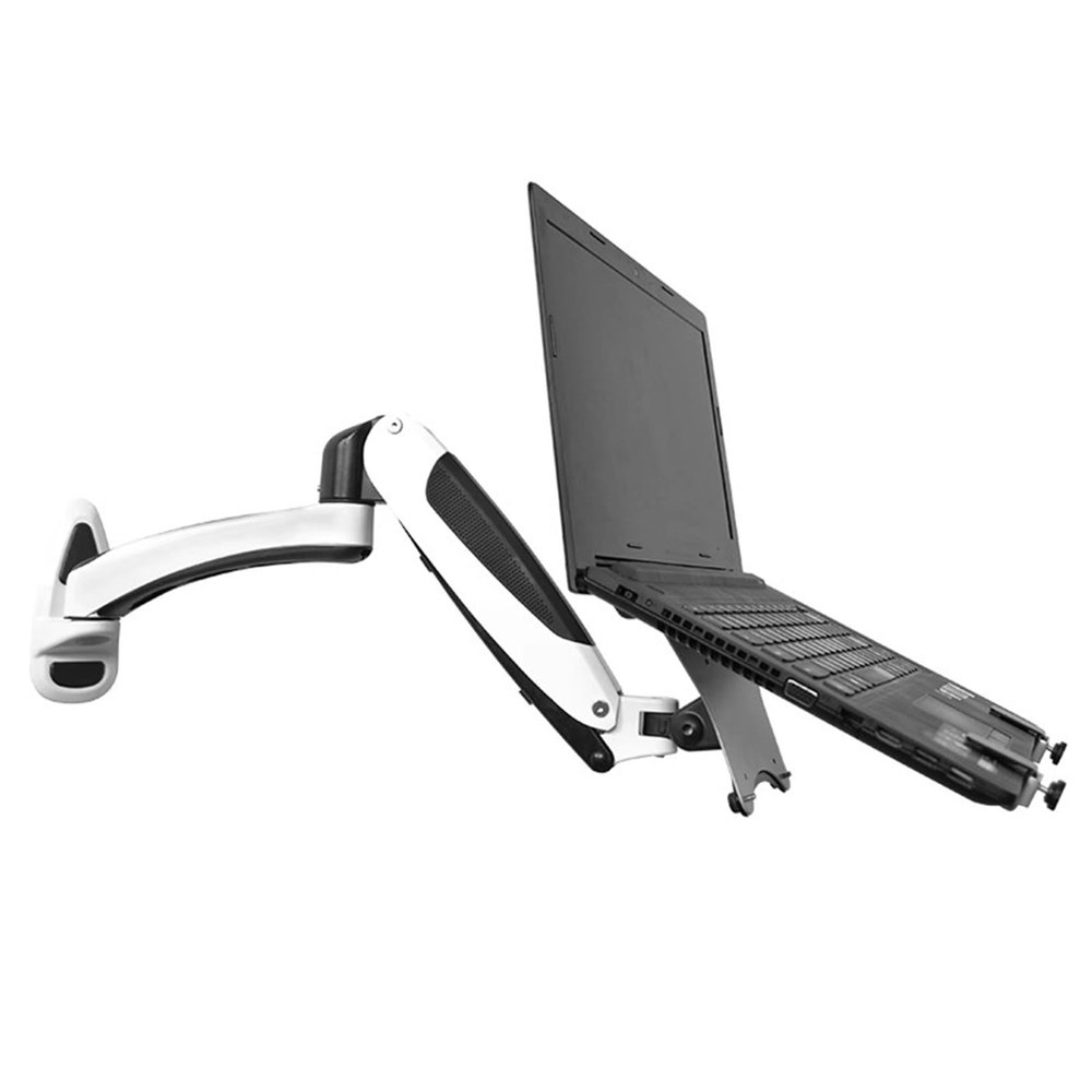 Vituord Laptop Wall Mount, Adjustable Laptop Holder, Vented Cooling Platform, with Pneumatic Extended Arm - Height Adjustable, Holds Up to 7KG, Fits 10 to 17 Inch Screen, White