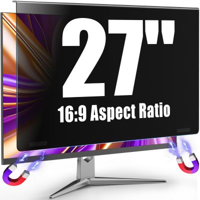 AEGIVIXE Magnetic Monitor Privacy Screen Filter 27 Inch for 16:9 Aspect Ratio Computer, Hanging Anti Glare Blue Light Shield Eyes Protection, Removable Blackout Anti Spy Security Protector
