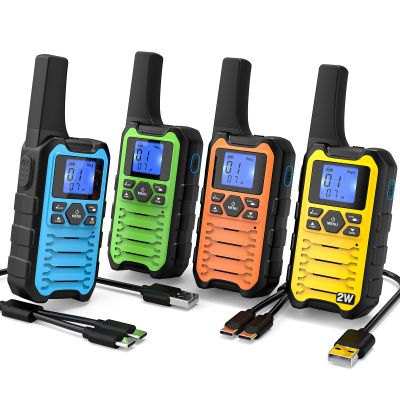 Wishouse K15 Walkie Talkies Long Range for Adults, Rechargeable Two-Way Radios 4 Pack, 2W FRS, 22 Channels, USB-C, Flashlight, NOAA/SOS, Quick Pair, for Camping & Hunting, Emergency Use