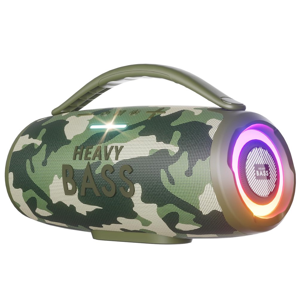 HEAVY BASS Speakers Bluetooth Wireless, 80W Max Loud Portable Speaker with Bass, 20H Playtime, IPX6 Waterproof, Dual Pairing, Gift Ideal for Adults Men Women Teen Boys Girls (Camo, Large)
