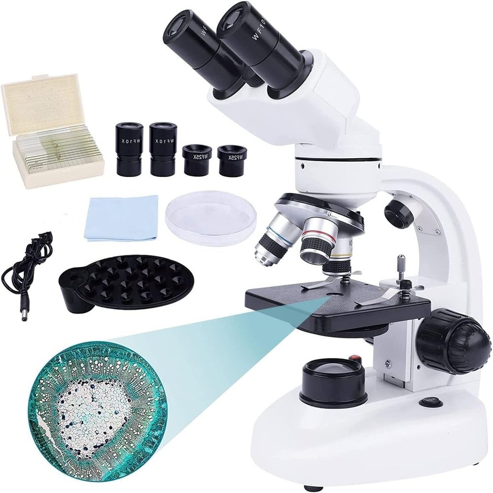 40X-1000X Binocular Microscope for Adults, Dual LED Illumination, Coarse & Fine Focus, Adjustable Eyepiece, with Storage Bag for Education and Lab Use
