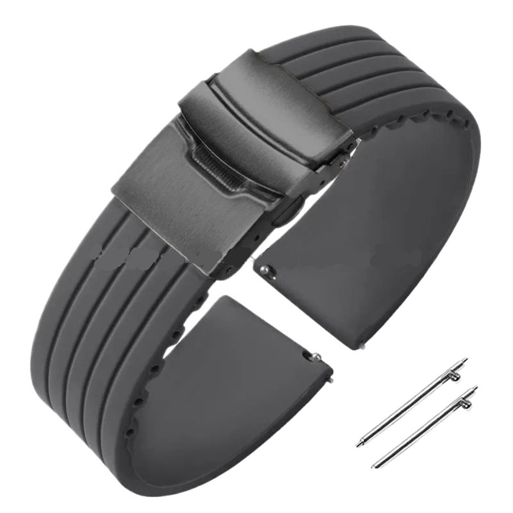 18mm 20mm 22mm 24mm Quick Release Silicone Watchband Rubber Sport Straps(Gray-Black,20mm)