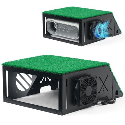 KULAMOON Golf Simulator Projector Cover, Heavy Duty Floor-Mounted Projector Enclosure with Cooling Fan& Artificial Turf-Total Protection for Your Golf Simulation