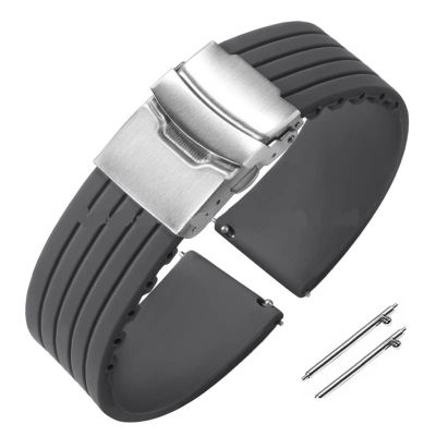 18mm 20mm 22mm 24mm Quick Release Silicone Watchband Rubber Sport Straps(Gray-Silver,18mm)