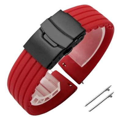 18mm 20mm 22mm 24mm Quick Release Silicone Watchband Rubber Sport Straps(Red-Black,18mm)