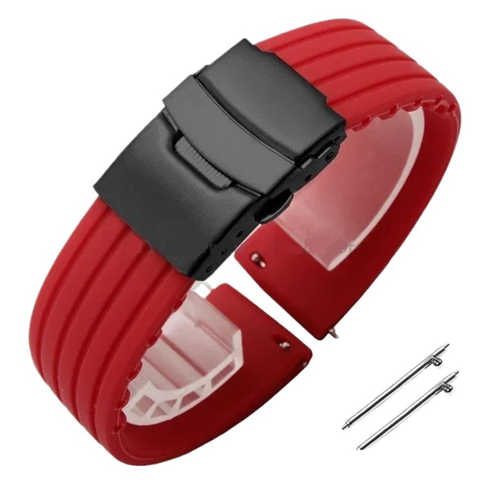 18mm 20mm 22mm 24mm Quick Release Silicone Watchband Rubber Sport Straps(Red-Black,18mm)
