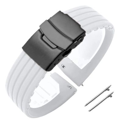 18mm 20mm 22mm 24mm Quick Release Silicone Watchband Rubber Sport Straps(White-Black,18mm)