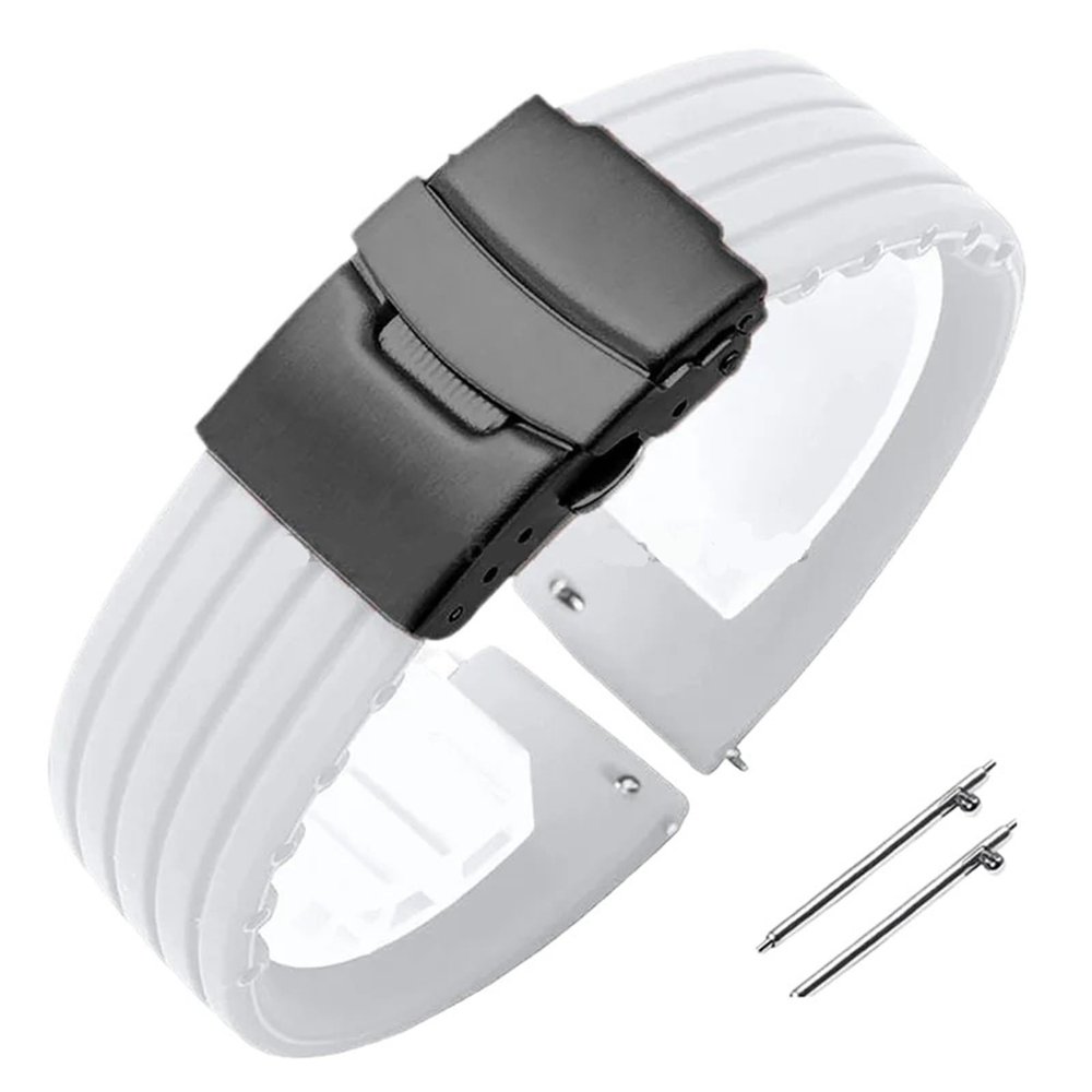 18mm 20mm 22mm 24mm Quick Release Silicone Watchband Rubber Sport Straps(White-Black,18mm)