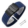 18mm 20mm 22mm 24mm Quick Release Silicone Watchband Rubber Sport Straps(Midnight Blue-Black,24mm) view 1