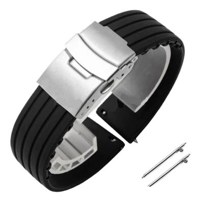 18mm 20mm 22mm 24mm Quick Release Silicone Watchband Rubber Sport Straps(Black-Silver,22mm)