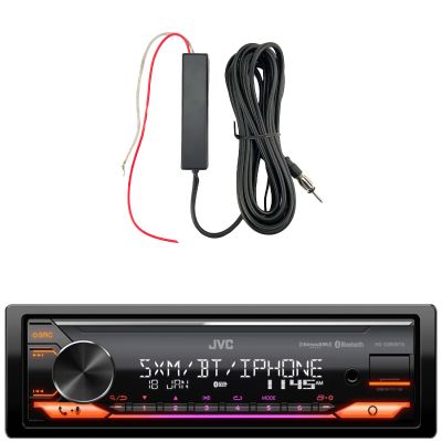 JVC KD-X380BTS Single DIN Bluetooth USB/AUX LED Illumination AM/FM Radio SiriusXM Ready Amazon Alexa Stereo Receiver, 12V Stereo Radio Antenna Black Signal Reception Amplifier Booster Kit