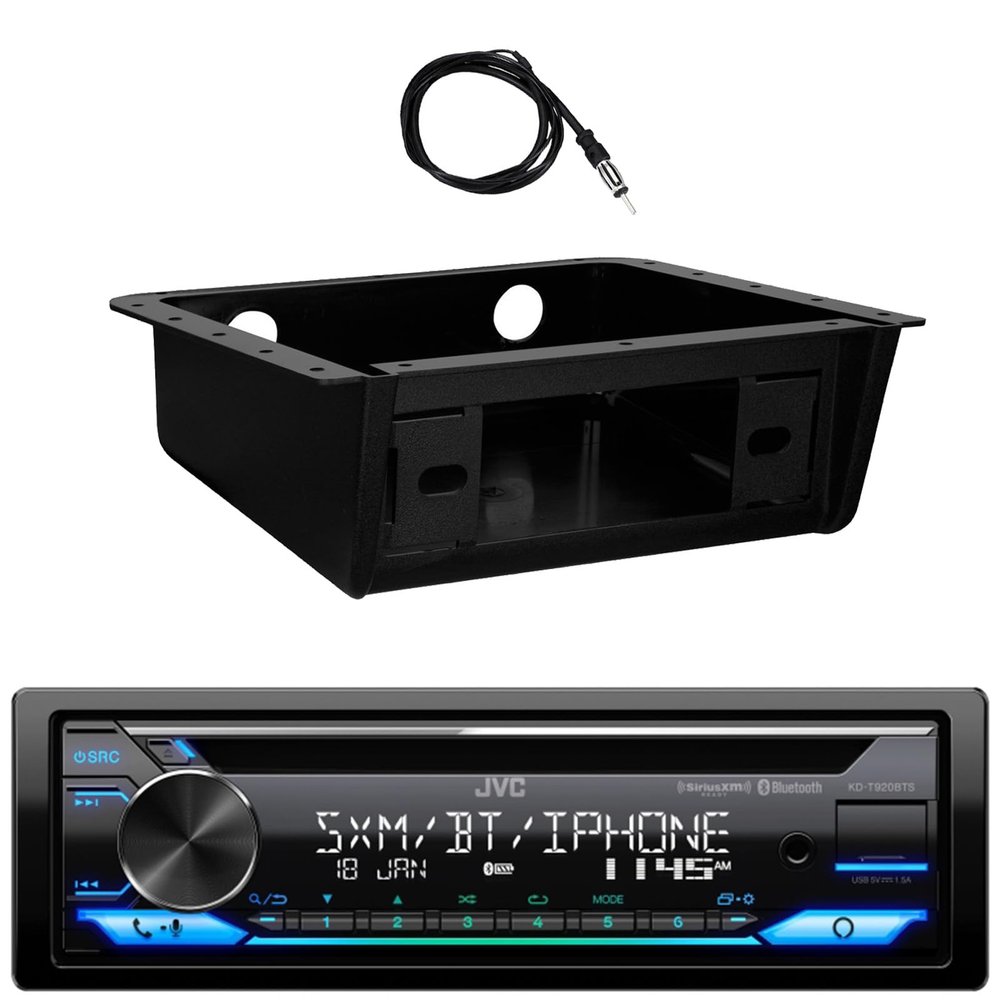 JVC KD-T920BTS Single DIN Bluetooth USB/AUX CD Player AM/FM Multimedia Stereo Amazon Alexa Built-in Receiver W/Fully Enclosed Under Dash/Overhead Installation Mounting Kit, Antenna (CD  Bluetooth)