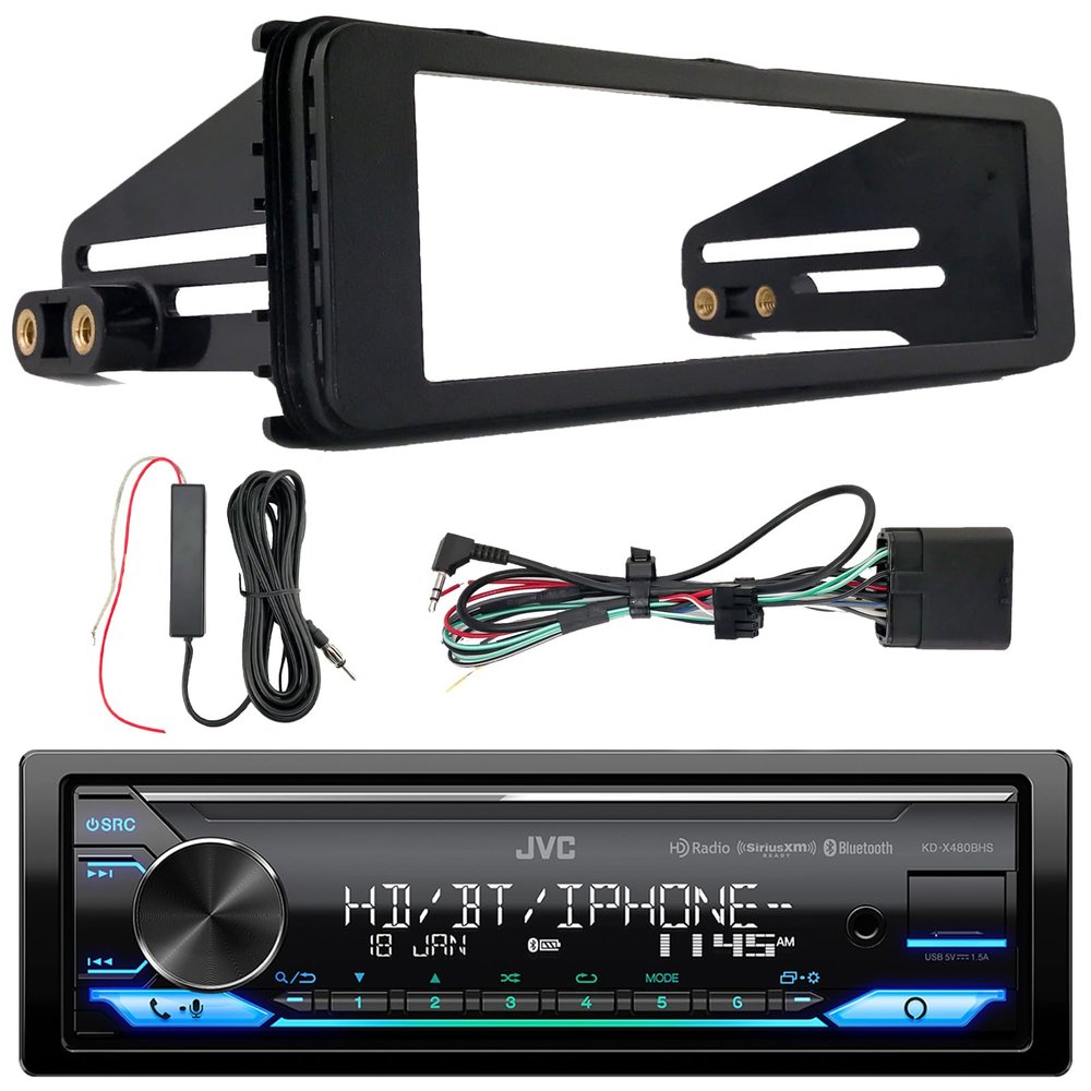 JVC KD-X480BHS Single DIN Bluetooth USB/AUX LED AM/FM SiriusXM Ready Amazon Alexa Stereo Receiver W/Stereo Installation Kit, Black Signal Reception Amplifier Booster Kit (Digital Media  HD Radio)