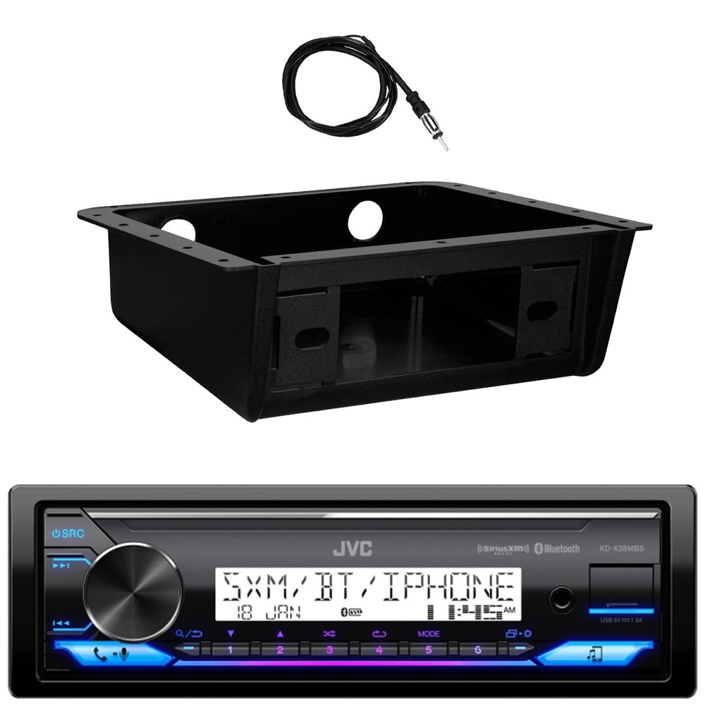 JVC KD-X38MBS Single DIN Marine Motorsports Bluetooth USB/AUX LED AM/FM Radio SiriusXM Ready Stereo Receiver W/Fully Enclosed Under Dash/Overhead Installation Mounting Kit, Antenna (Media Only)