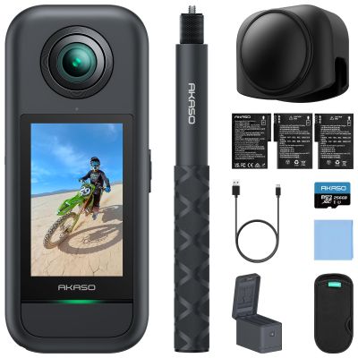 AKASO 360 Action Camera Creator Combo with 256GB MicroSD Card and Lens Cap Bundle