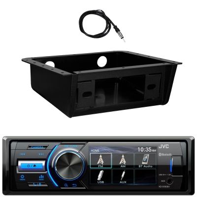 JVC KD-X560BT Single DIN Marine Bluetooth Motorsports USB/AUX AM/FM Radio Digital Media Stereo Receiver W/Fully Enclosed Under Dash/Overhead Installation Mounting Kit, 22" Radio Antenna