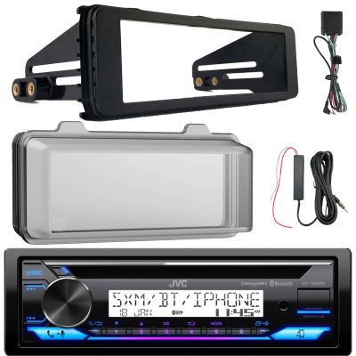 JVC KD-T92MBS Single DIN Marine Motorsports Bluetooth USB/AUX CD Player AM/FM Radio Stereo Receiver W/Stereo Install Kit + Weather Shield Receiver Cover, 12V Signal Reception Amplifier Booster Kit