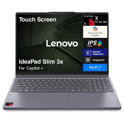 Lenovo IdeaPad Slim 3x Copilot +Laptop 15.3" Touchscreen WUXGA Display (Qualcomm Snapdragon X X1-26-100, 16GB LPDDR5X, 2TB M.2 SSD, Qualcomm Adreno, Backlit, Fingerprint, 720p Webcam, Win 11 Home)
