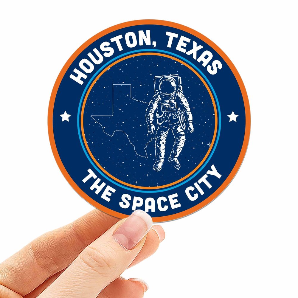 Houston Space City Sticker, Cool Texas Spaceman Decal for Hydroflask, Southeast TX Gift
