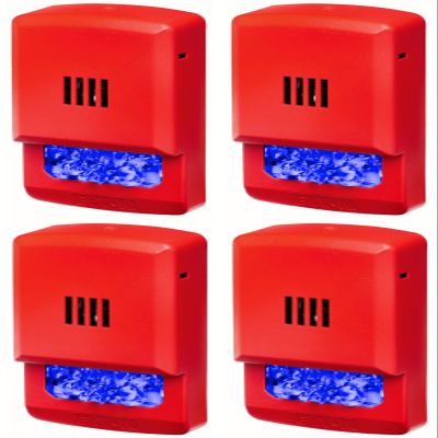 ELHSR-NB Pack of 4 Horn Strobes, Red; No Lettering, Blue Lens; LED Technology; Indoor; Wall Mounting; 15/30/75/110/135/185 cd; 86 dBA Sound Level; 24V; Mounting Plate Included