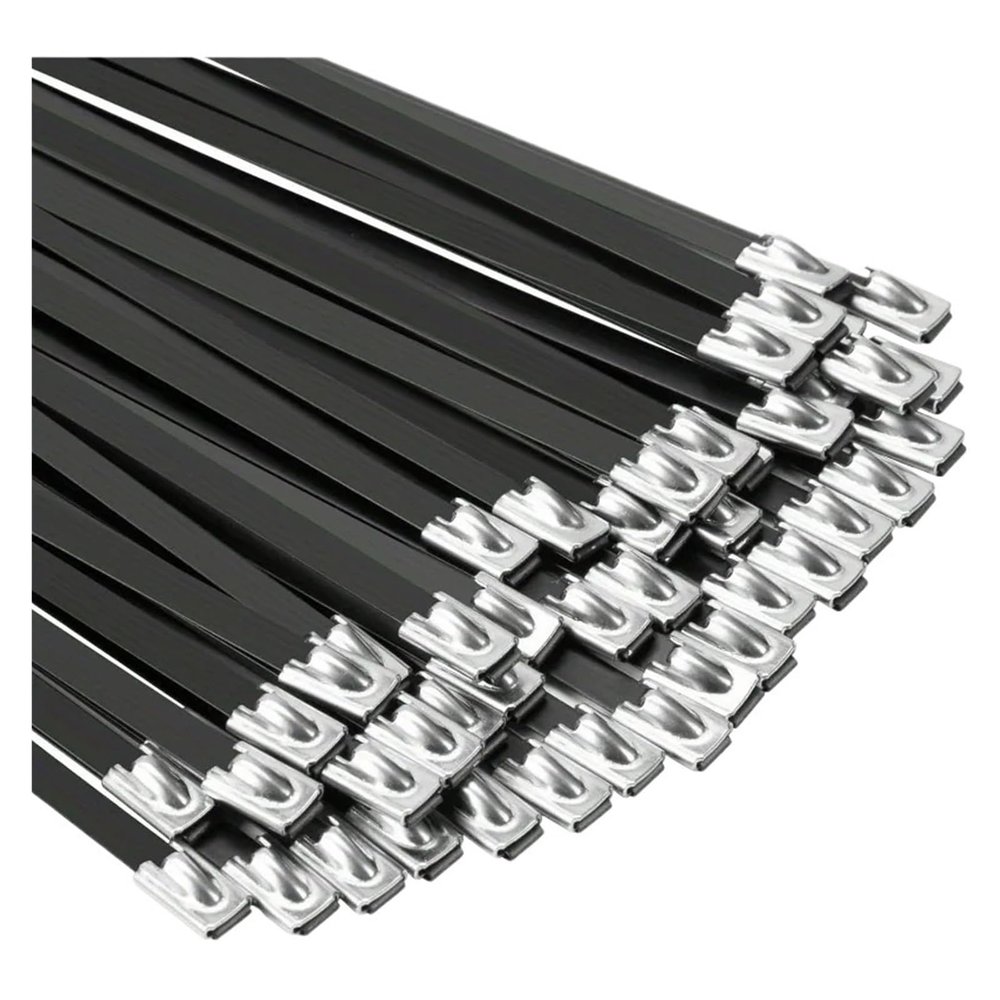 100pcs Multi-Purpose Stainless Steel Coated Self-Locking Cable Ties, Heavy-Duty Zipper Fastener Organizer(7.9x200mm)