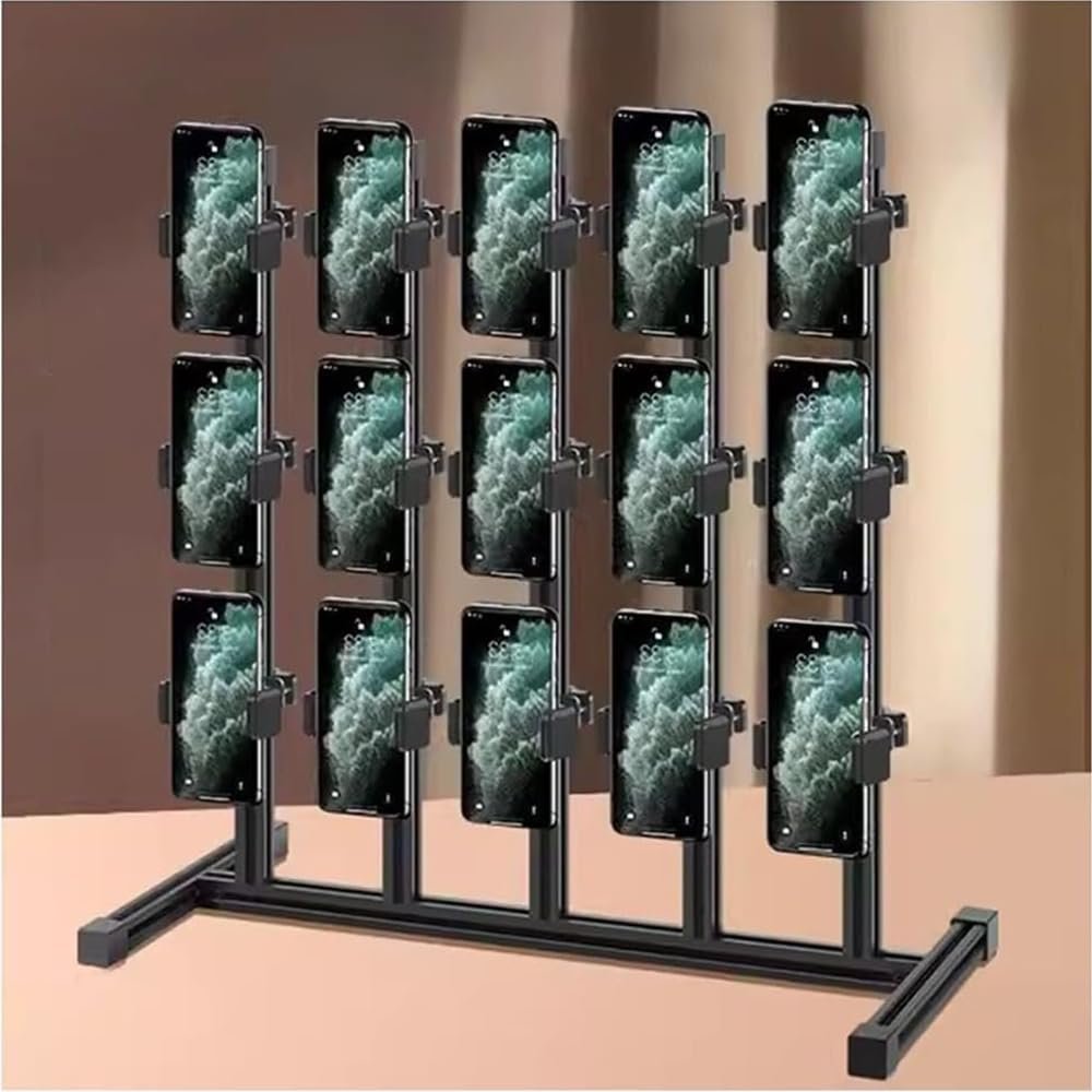 Multifunction Desktop Streaming Phone Stand 3 Layers with 15 Cell Phone Slots,Multiple Mobile Phone Placement Bracket
